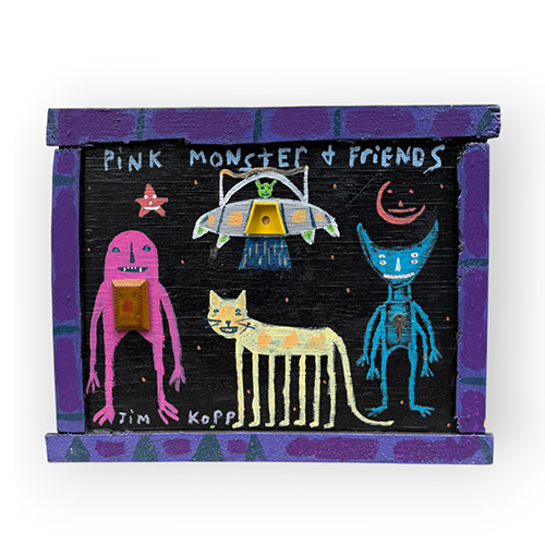 Jim Kopp 22x16 "Pink Monster & Friends" on Wood WP6547